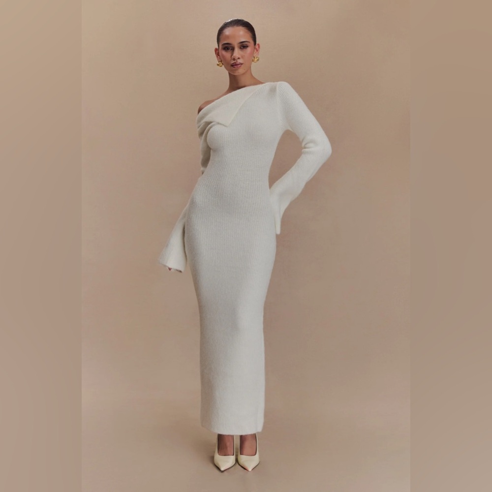 Meshki Off-Shoulder Cream Long Sleeve Dress